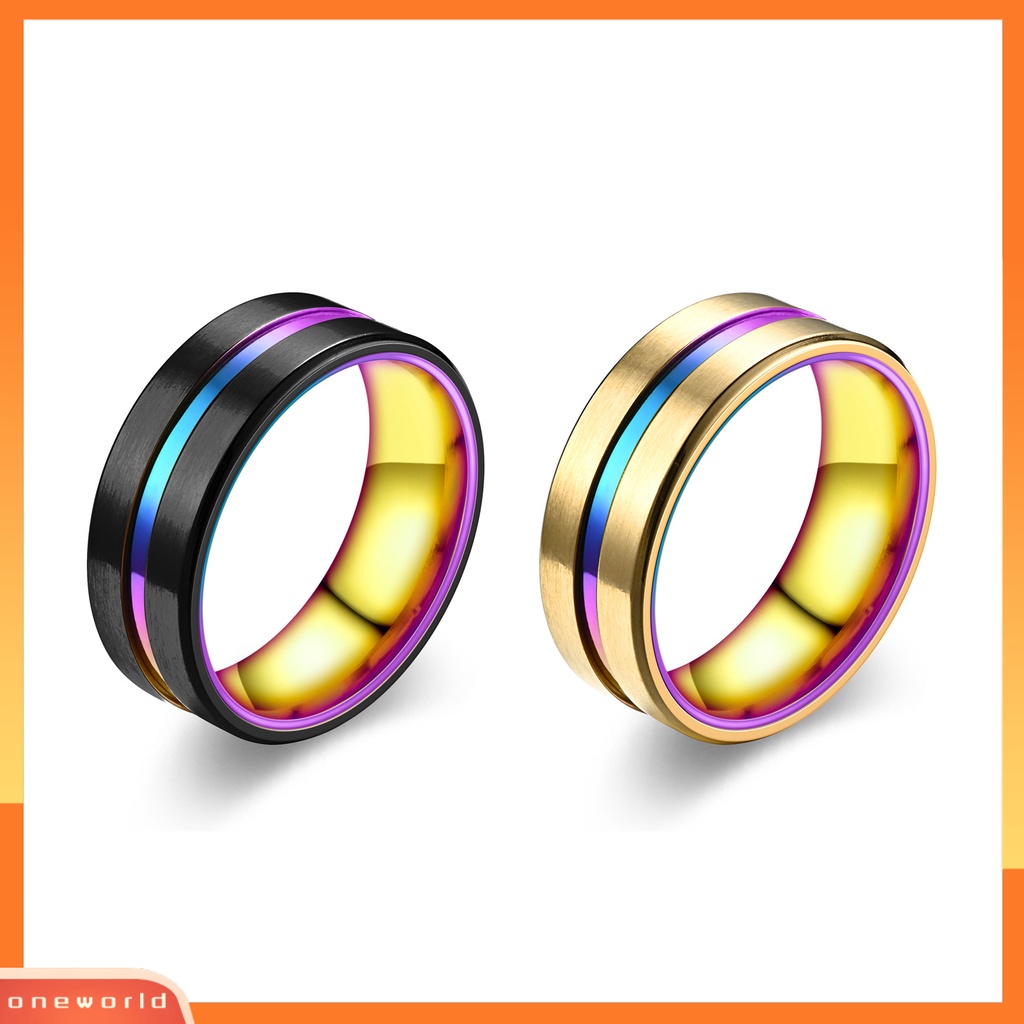 [EONE] Pria Cincin Sederhana Warna-Warni Alur Miring Tepi Electroplating Hias Hadiah Laki-Laki Pernikahan Pertunangan Cincin Anniversary Perhiasan Untuk Perjamuan