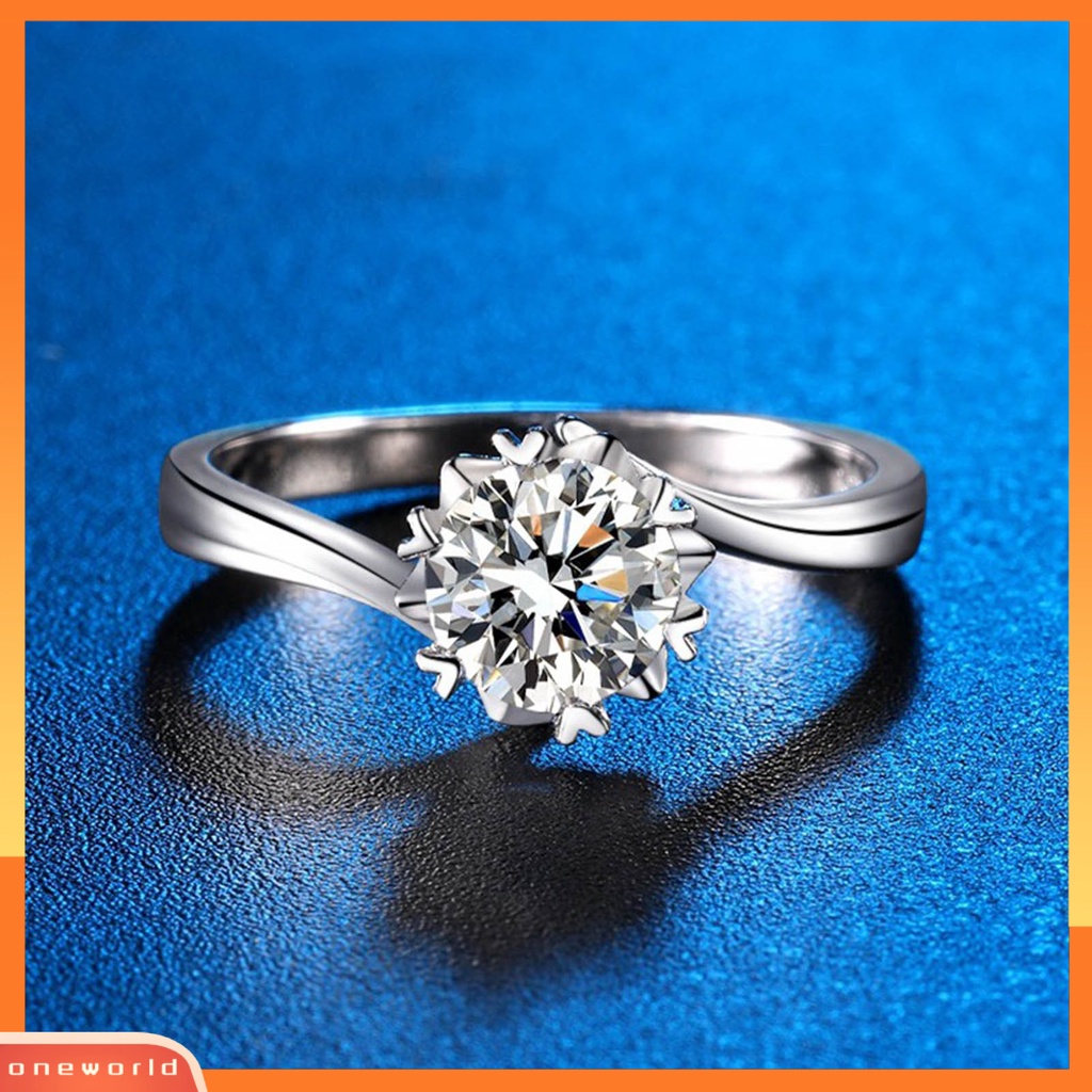 [EONE] Cincin Jari Shiny Berlian Imitasi Electroplating Pengerjaan Halus Tahan Luntur Hias Tembaga Indah Snowflake Engagement Ring Perhiasan Aksesori
