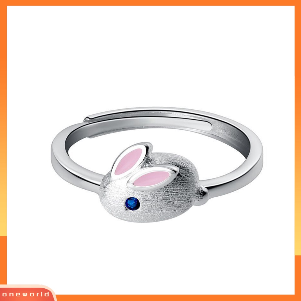 [EONE] Wanita Cincin Pembukaan Dapat Disesuaikan Warna Perak Dipoles Lucu Kelinci Bunny Hewan Wanita Jari Cincin Fashion Perhiasan