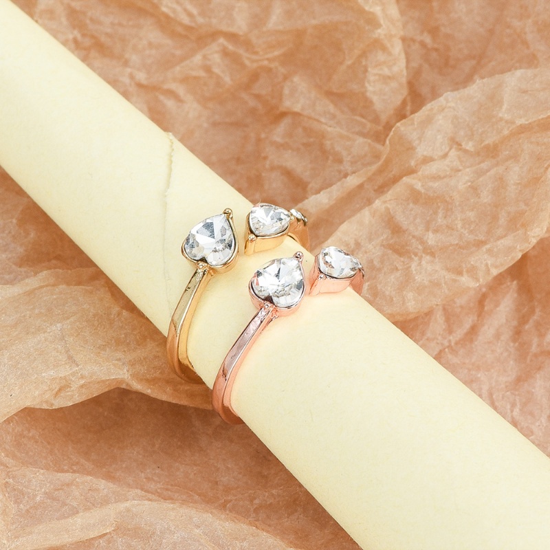 Fashion Baru Kualitas Tinggi Wanita Gadis Kristal Zirkon Cincin Sederhana Trendi Ganda Hati OpenIing Adjustable Ring Jewelry