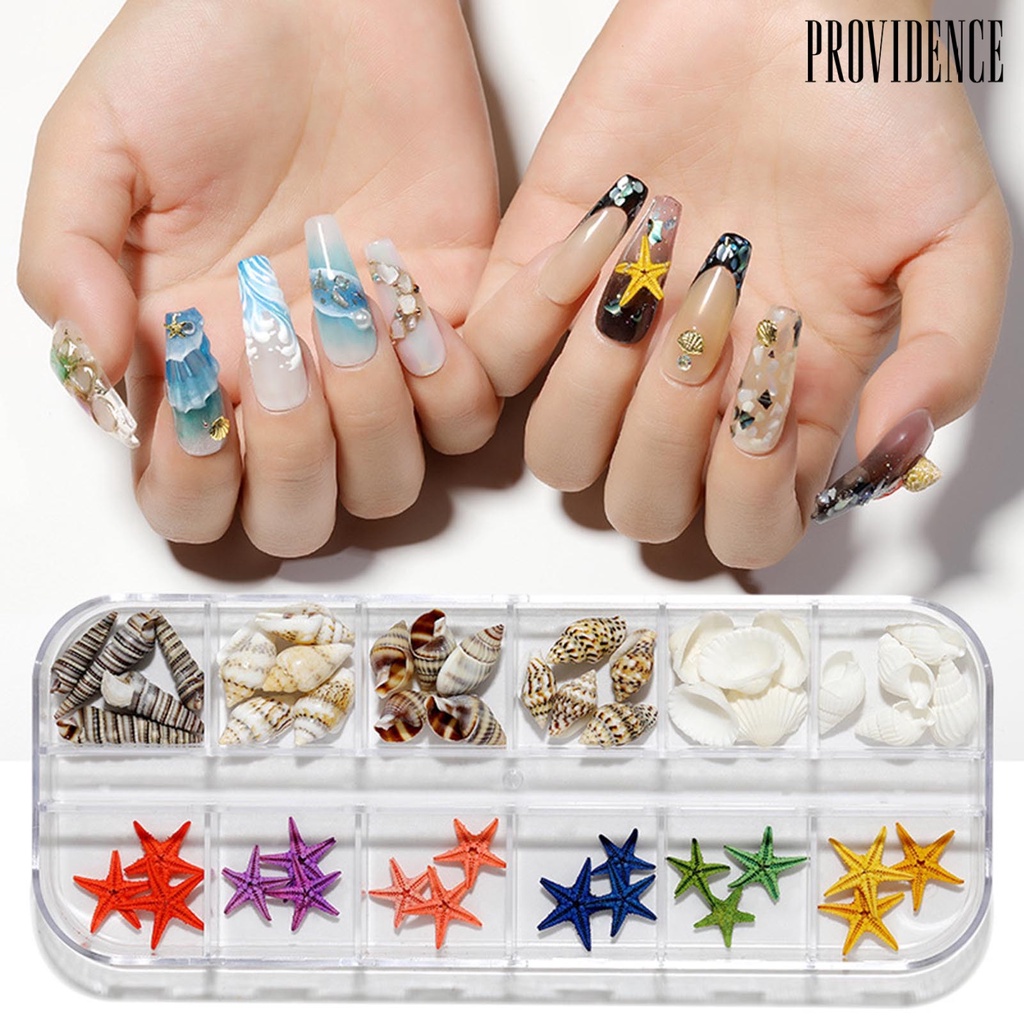 Providence 1kotak Hiasan Kuku Gaya Laut Bentuk Kreatif Jumlah Melimpah Banyak Gaya Aplikasi Lebar Hias Plastik 3D Alami Bintang Laut Kerang Perlengkapan Kuku