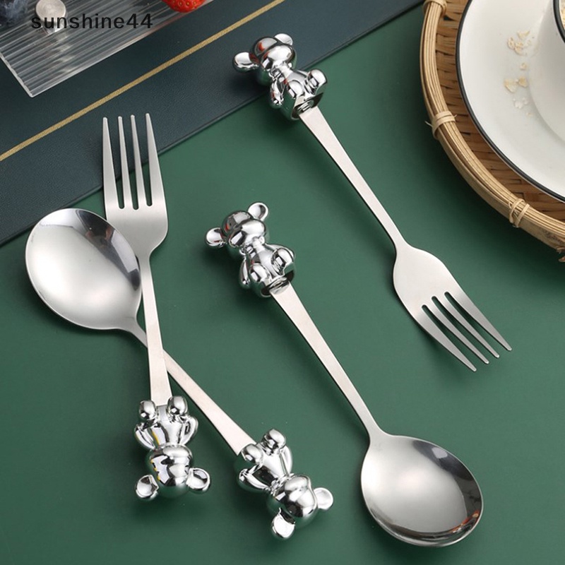 Sunshine 1Pc Stainless Steel Cutlery Spoon Fork Sendok Teh Kartun Beruang Peralatan Dapur ID