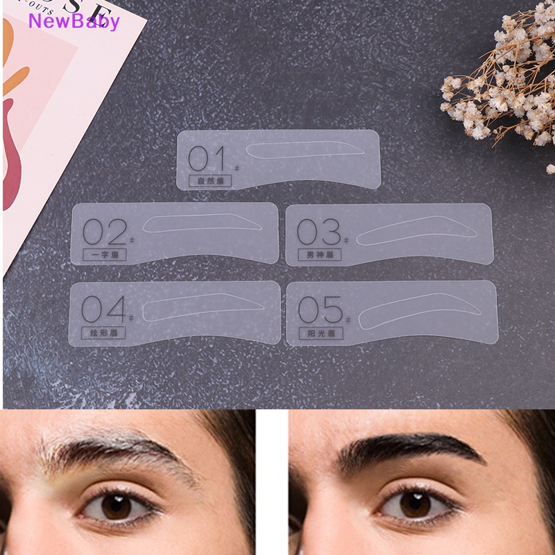 Newbaby 5Pcs Pria Pembentuk Alis Membentuk Stensil Grooming Pesona Kartu Alis Template Makeup ID