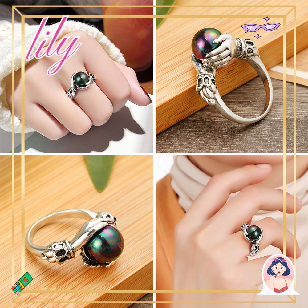 Lily Finger Ring Perhiasan Hadiah Perak Pernikahan Memegang Permata