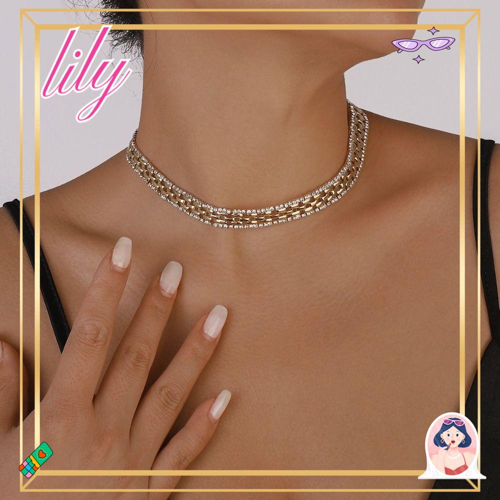 Lily Choker Kalung Vintage Wanita Rhinestones Link Choker