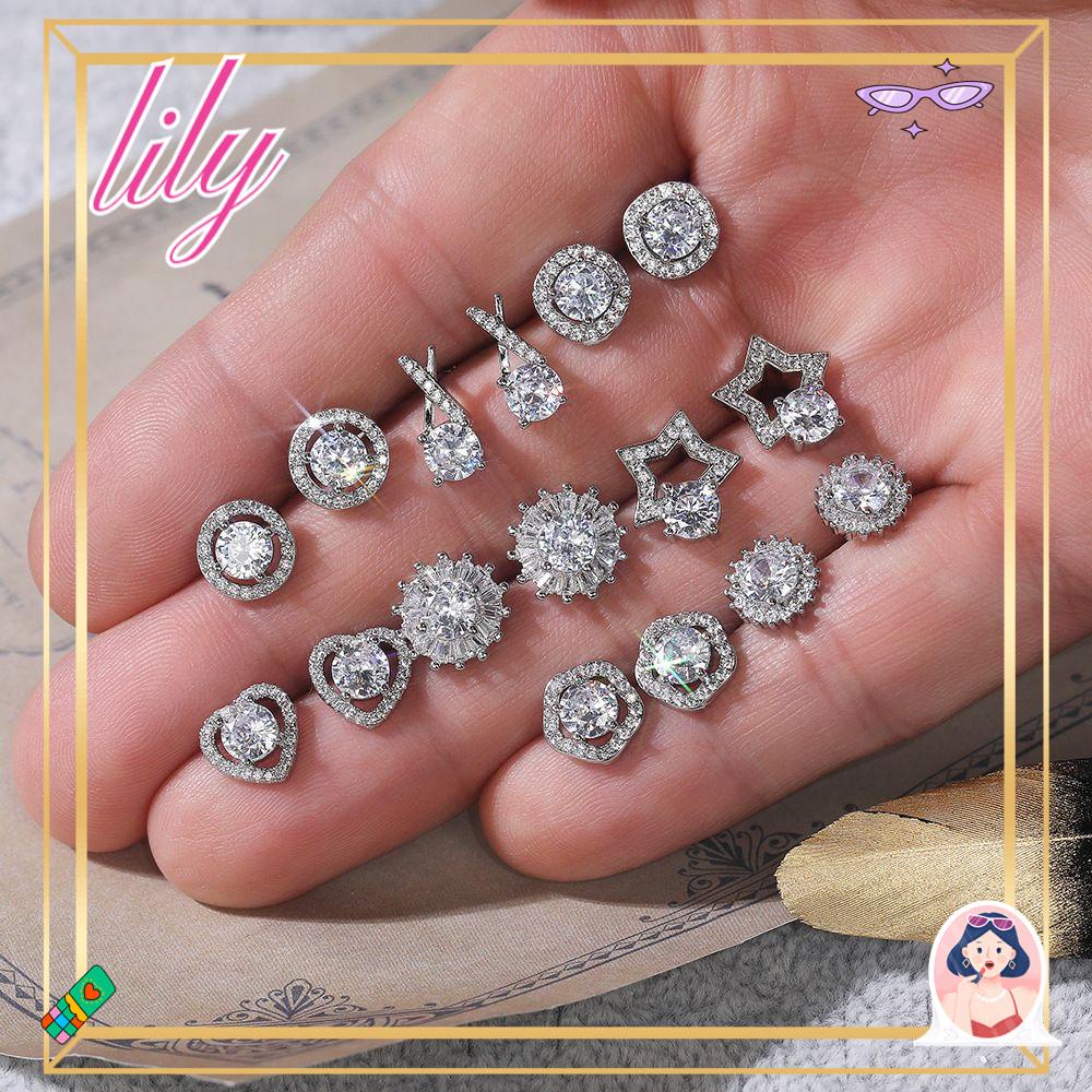 Lily Cubic Zirconia Anting Warna Perak Hadiah Pertunangan Pernikahan Perhiasan Fashion