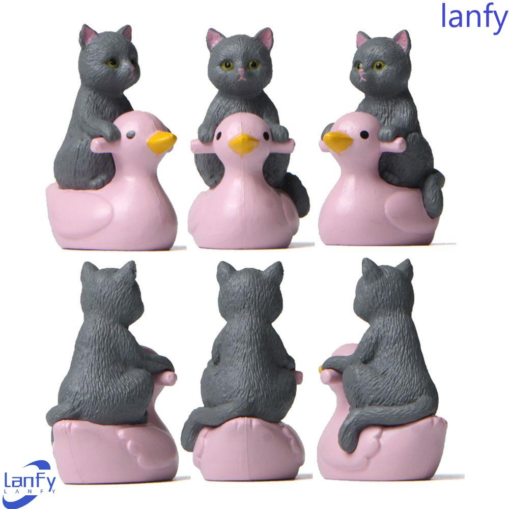 Lanfy Kucing Ornamen Simulasi Kitten DIY Hadiah Mainan Edukasi Model PVC Desktop Model Hewan Patung Patung Hewan Peliharaan Kucing Miniatur