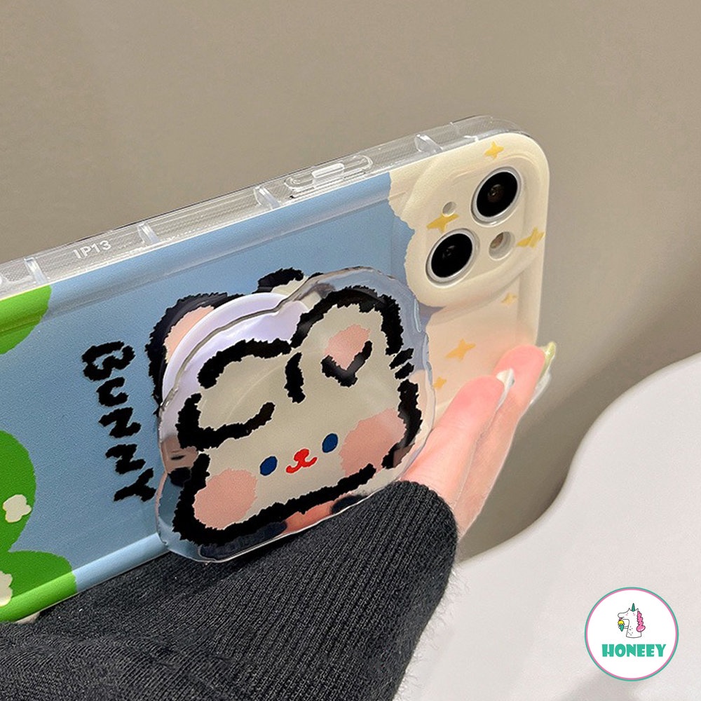 IPHONE Kawaii Retro Smile Rabbit Bracket Kartun Casing Ponsel Transparan Untuk Iphone14 13 12 11 Pro Max14 Plus Case Cute Sweet Cover