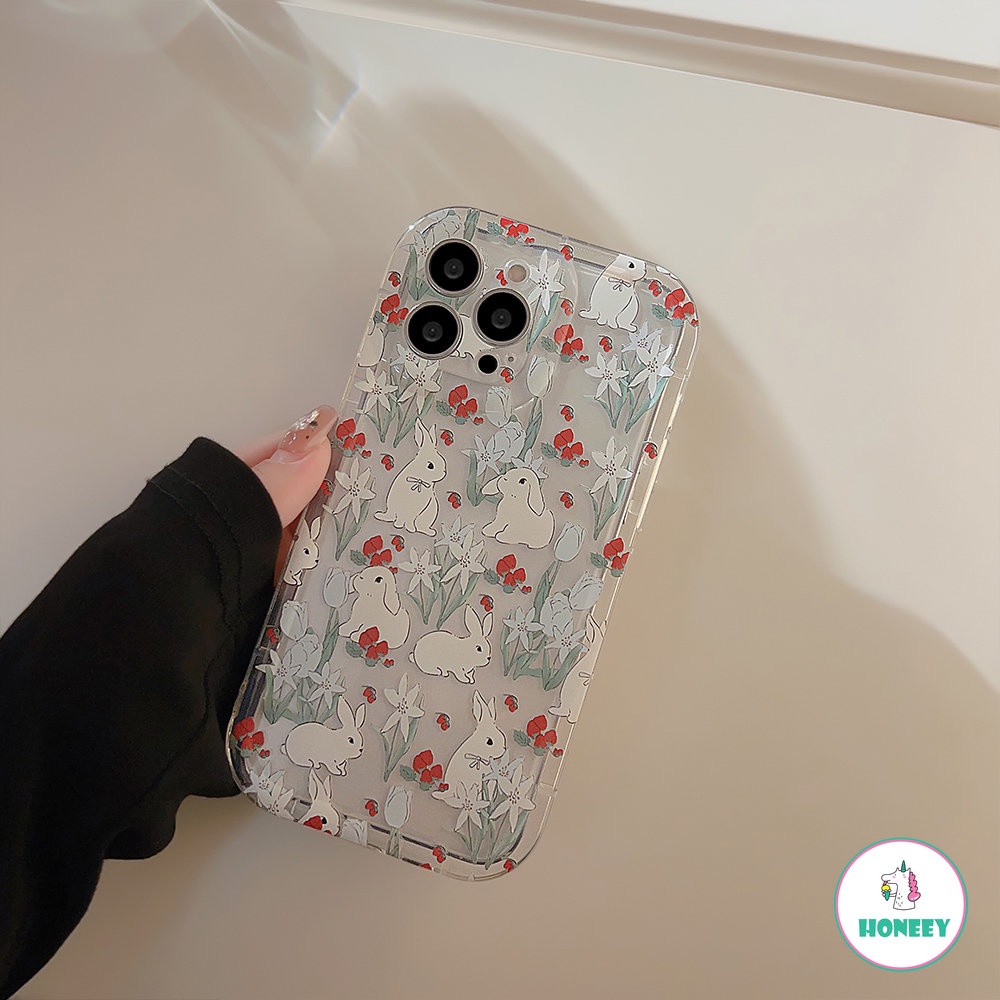 IPHONE Retro Garden Cranberry Cute Rabbit Bracket Transparan Casing Ponsel Untuk Iphone14 13 12 11 Pro Max14 Plus Case Kartun Soft Cover