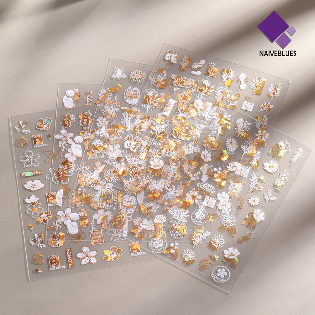 [naiveblues] Stiker Kuku Glitter Efek 3D Ultra Tipis Bronzing Tree Nail Warna-Warni Untuk Manicure