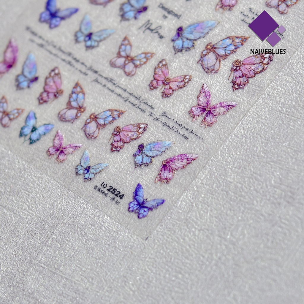 [naiveblues] 1lembar Stiker Kuku DIY 5D Butterfly Nails Manicure Stickers Untuk Salon