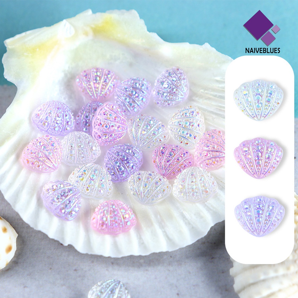 [naiveblues] 30pcs Nail Art Shell Bersinar Tiga Dimensi Glitter Tidak Jatuh Resin Gaya Laut Ornamen Laut Laut