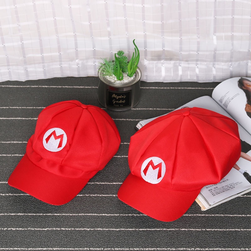 Topi Oktagonal Dewasa Super Mario Kartun Animasi Game Peripheral Anak Topi Matahari Cosplay Topi Orang Tua-Anak Topi Matahari Baret