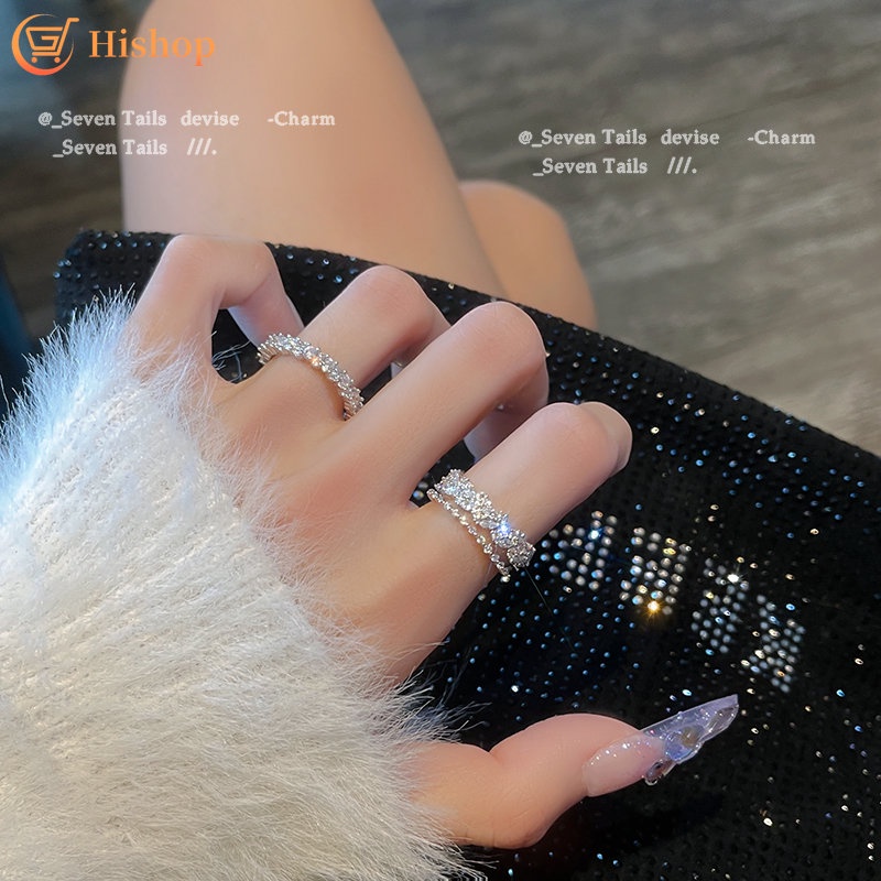 Cincin Zirkon Sliver Mewah Cincin Jari Yang Dapat Disesuaikan Aksesoris Perhiasan Fashion Wanita