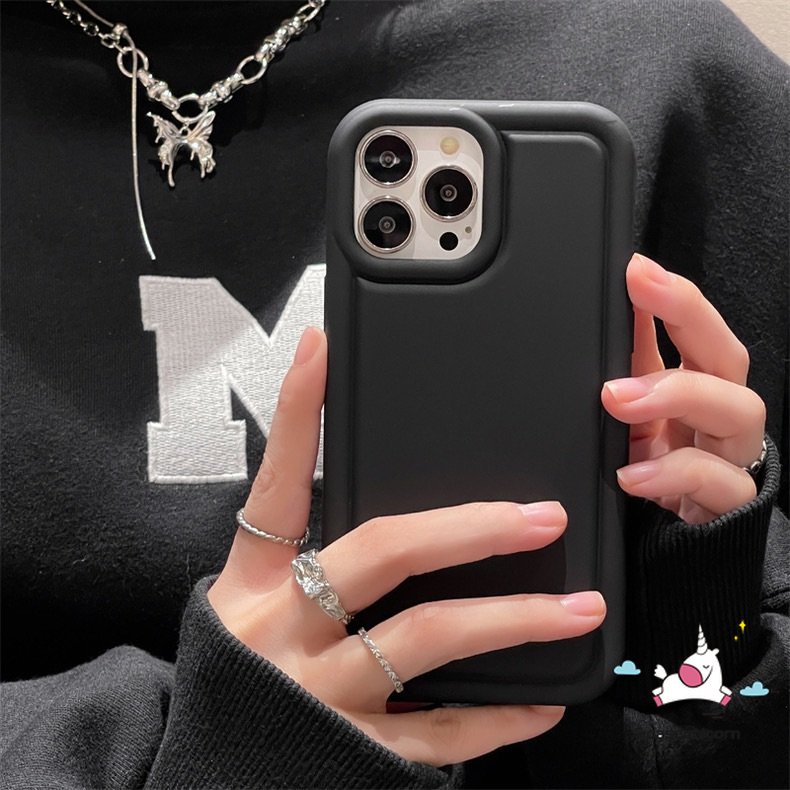 IPHONE Casing Kompatibel Untuk Iphone11 14 13 12 Pro MAX 7Plus 8Plus XR 6 6S 78 Plus X XS MAX SE 2020 Menebal Airbag Shockproof Matte Polos Mewah Simple Lembut Liquid Silicon Case Cover