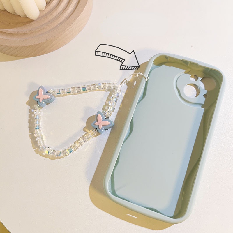 Diy Cinta Manik-Manik Ponsel Case Gantung Rantai Biru Pink Kupu-Kupu Kristal Telepon Rantai Anti Rontok Gantungan Kunci Manis Keren Tas Gantung Dekorasi Hari Anak Hadiah Gelang