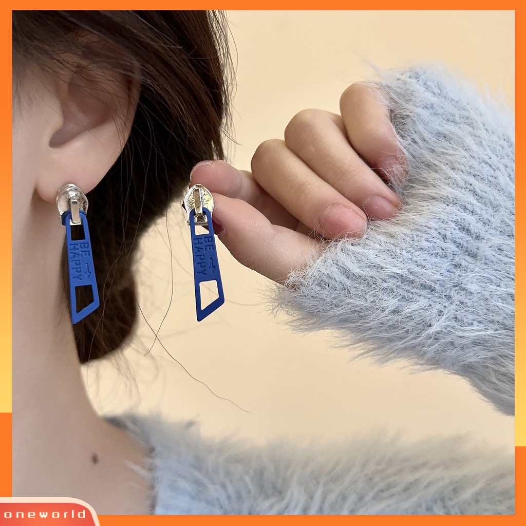 [EONE] 1pasang Menjuntai Anting Lucu Vintage Warna Cerah Eye-catching Pengerjaan Halus Berdandan Hypoallergenic Kepribadian Ritsleting Stud Earrings Perhiasan Aksesoris