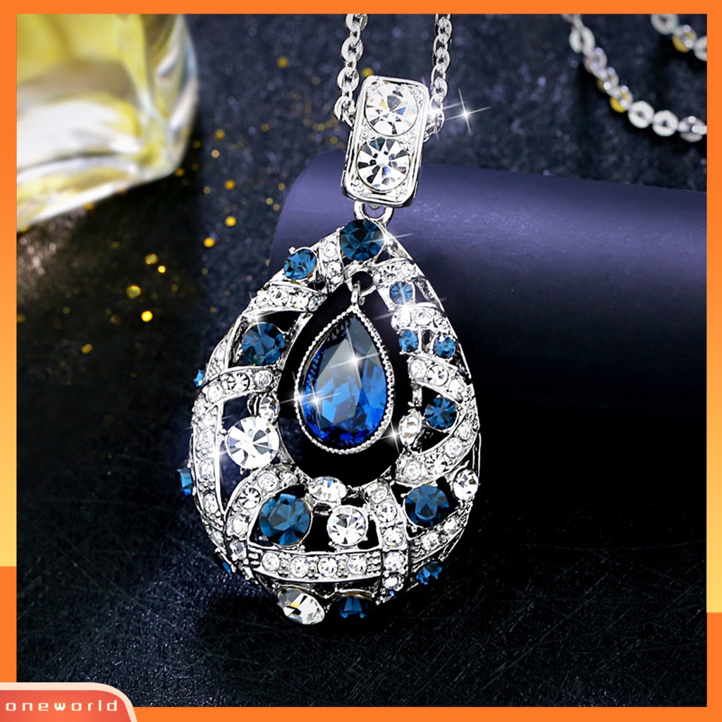 [EONE] Rantai Klavikula Bersinar Geometris Tetesan Air Berlian Imitasi Sweater Panjang Kalung Aksesoris Fashion