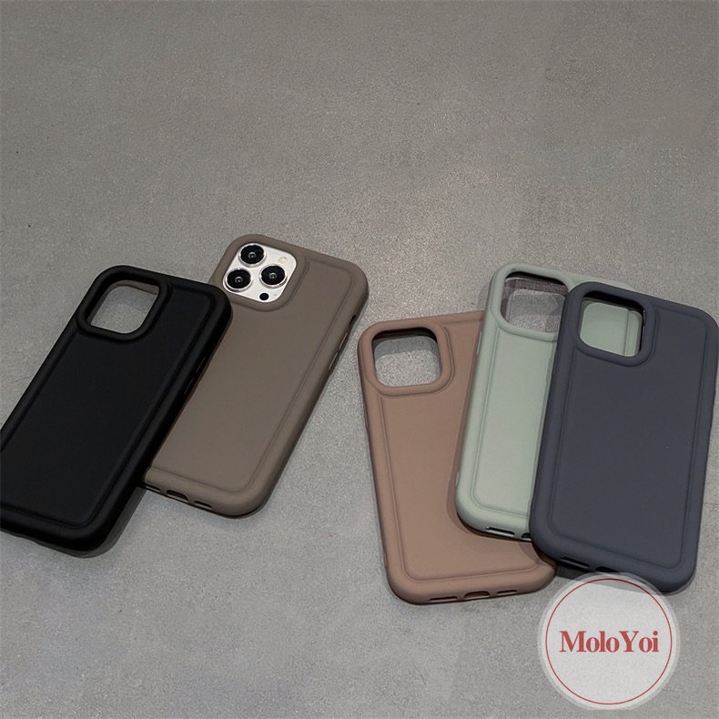 IPHONE Casing Simple Mewah Kompatibel Untuk Iphone11 14 13 12 Pro MAX 7Plus 8Plus XR 6.6s 7 8 Plus X XS MAX SE 2020 Menebal Airbag Shockproof Matte Polos Silikon Cair Soft Cover