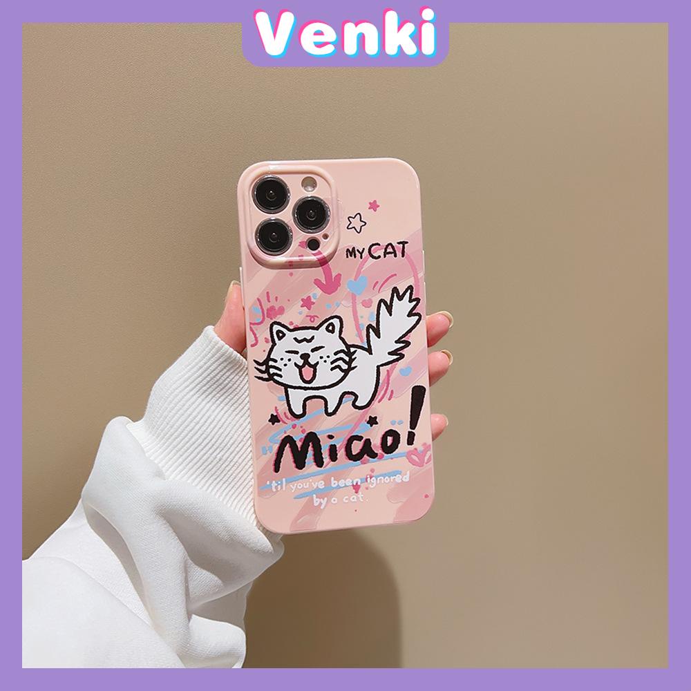 VENKI - For iPhone 11 iPhone Case Cream Glossy Soft Case TPU Shockproof Camera Cover Protection Graffiti Cat Compatible with iPhone 14 13 Pro max 12 Pro Max xr xs max 7Plus 8Plus