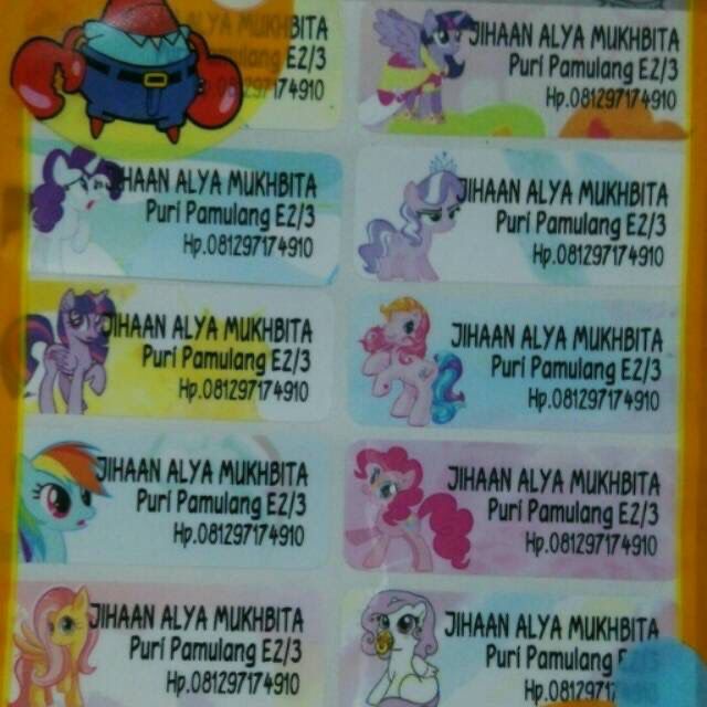 

My Little Ponny Label Nama Sticker Untuk Buku Perlengkapan Sekolah