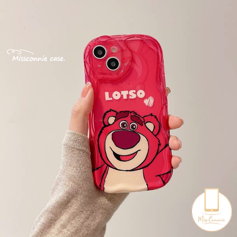 IPHONE Lovely Rose Red Strawberry Bear Manyo Phone Case Kompatibel Untuk Iphone11Xr 11 12 13 14 Pro Max X7 8 6s 6 Plus XS Max SE 2020 3D Wavy Curved Edge Glossy Shockproof Tpu Soft Cover