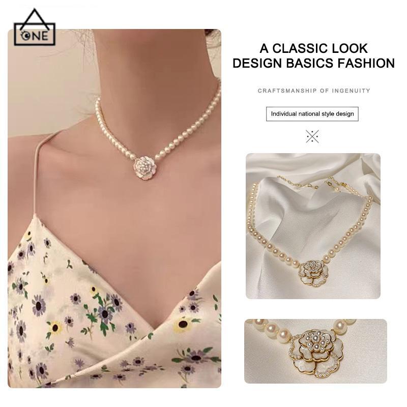 COD❤️Kalung Bunga Wanita Korea Liontin Camellia Untuk Gaya Fashion Accessories