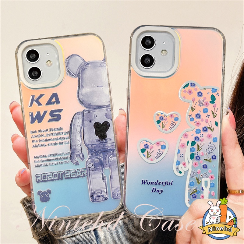 Casing iPhone Kaws Laser Transparan Kompatibel Untuk Iphone14 13 12 11 Pro Max X Xr Xs Max8 7 6 Plus SE 2020 Modis Anti Jatuh Shockproof Phone Case Soft Case Cover Pelindung