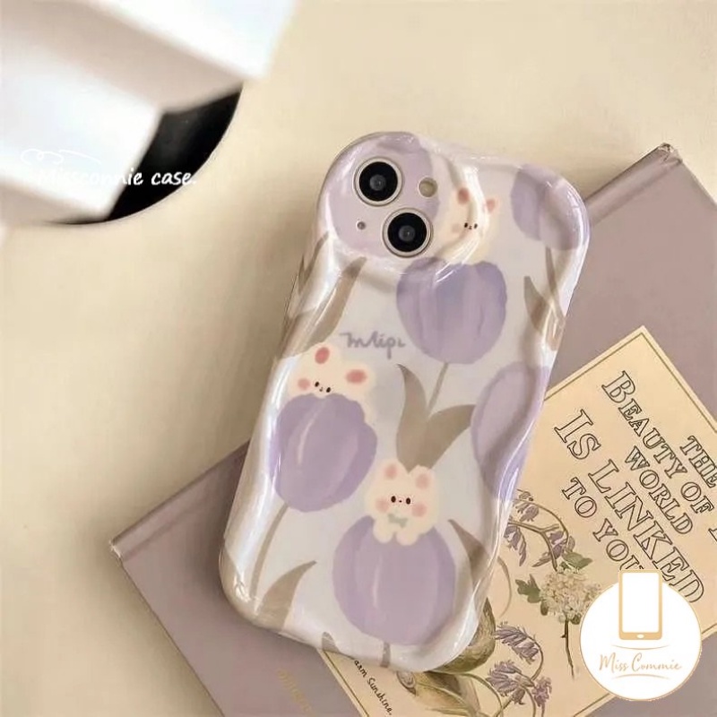 Casing Beruang Motif Garis Lucu Motif Bunga Tulip Kelinci Untuk Realme C21Y C55 C53 C25 C25Y C33 C35 C20A 5 6 5S 5i 7i C11 C25s C15 C3 C20 C30 C21 C11 2021 C12 C31 C17 Casing Tepi Melengkung Bergelombang 3D