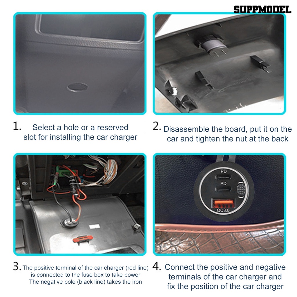 [SM Otomatis] Charger Mobil Dengan Tombol Saklar Desain Pencahayaan Perlindungan Ganda QC 3.0 Dual PD Fast Charge 18W 12-24V 3port USB Car Charger Aksesoris Otomatis