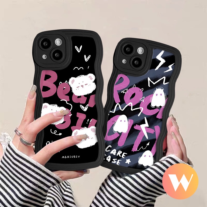 Casing Huruf Lucu Lembut Tepi Bergelombang Untuk Redmi Note11 10 Pro 9s 8 9 10s 11s Redmi 12C 10 9A 9T 10A 9C A1 9 10C A1+POCO X3 Mi 11T Pro NFC Pro M3 Kartun Beruang Hantu Little Case Monster