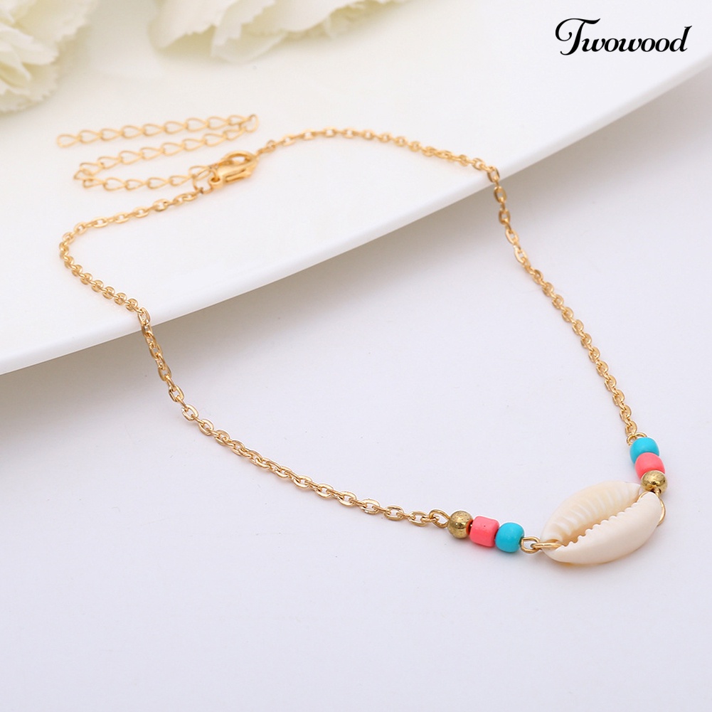 Twowood Musim Panas Pantai Bohemian Wanita Kerang Laut Pesona Manik-Manik Choker Kalung Perhiasan Hadiah