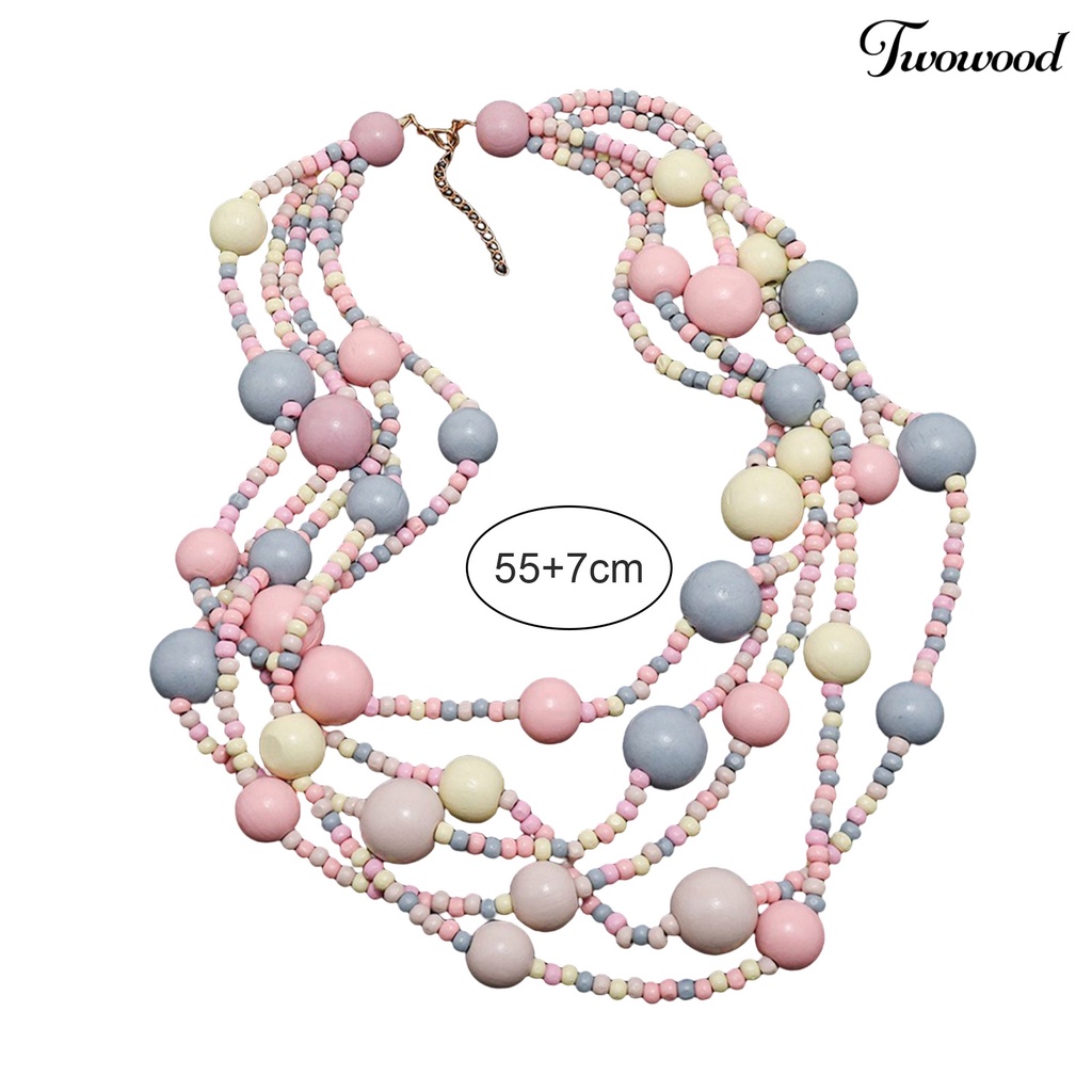 Twowood Pesta Kalung Berlebihan Vintage Multilayer Handmade Colorful Beads Dress Up Fashion Item Etnik Rumbai Kayu Manik-Manik Bib Kalung Pesta Liburan Perhiasan