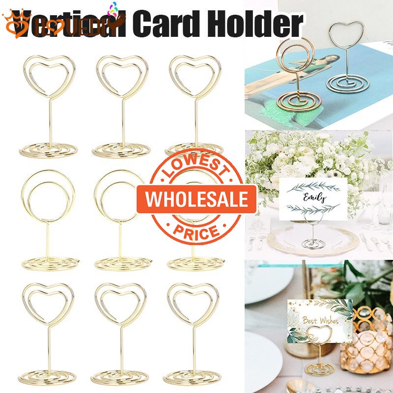 [Harga Grosir] Dekorasi Ulang Tahun Pernikahan Hati Bulat Penjepit Foto Kartu Hadiah Kertas Pesan Berdiri Nomor Meja Makan Display Holder Vertical Metal Name Card Fixing Clip