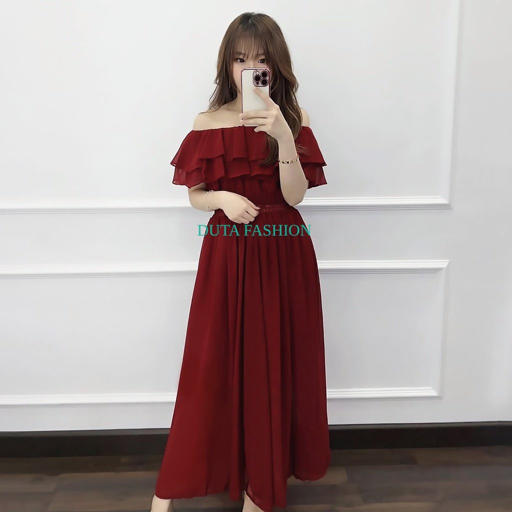 SISKA LONG DRESS/DRESS SABRINA RUFFLE PANJANG/OFF SHOULDERS DRESS/DRESS PESTA/DRESS KONDANGAN/DRESS 