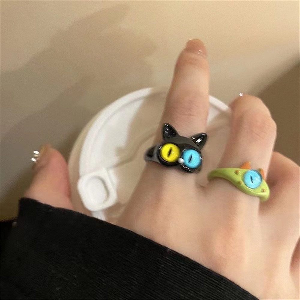 Cincin Monster Cowok Bermata Besar Membuka Monster Kecil Cincin Kucing Hitam Lucu Pasangan Bestie Cincin Perhiasan Gadis Seksi