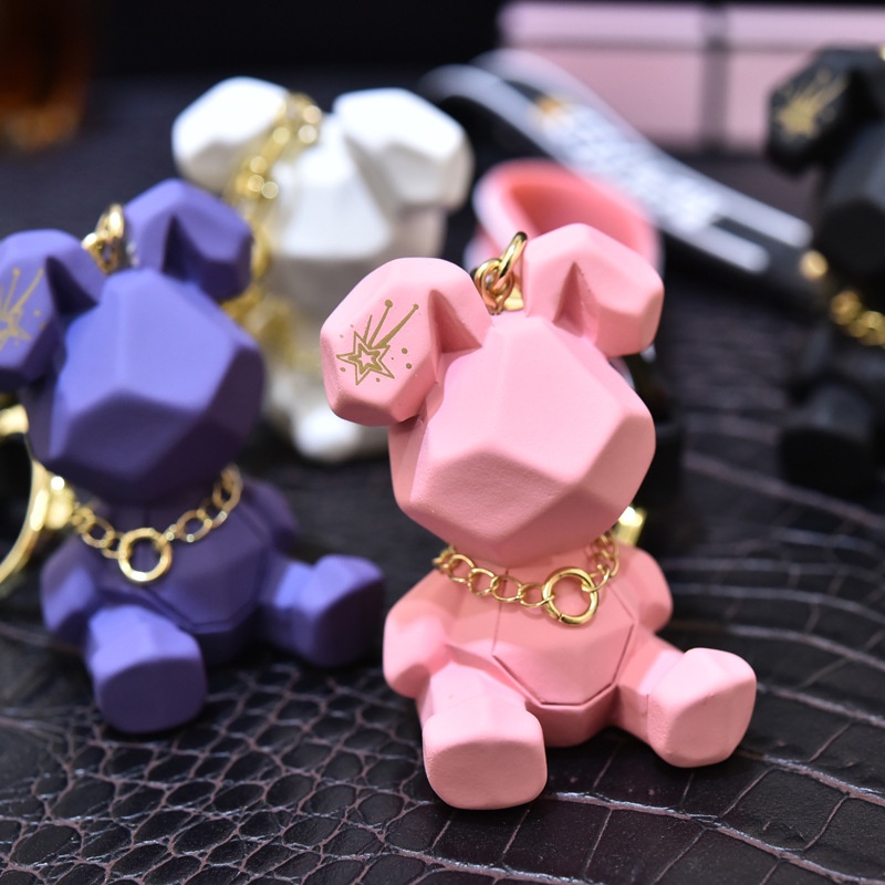 5warna Solid Multifaced Bunny Kelinci Resin Hewan Universal Gantungan Kunci Untuk Mobil Rumah Kunci Tas Ransel Ponsel Case Bluetooth Earphone Cover Charms Liontin Rantai