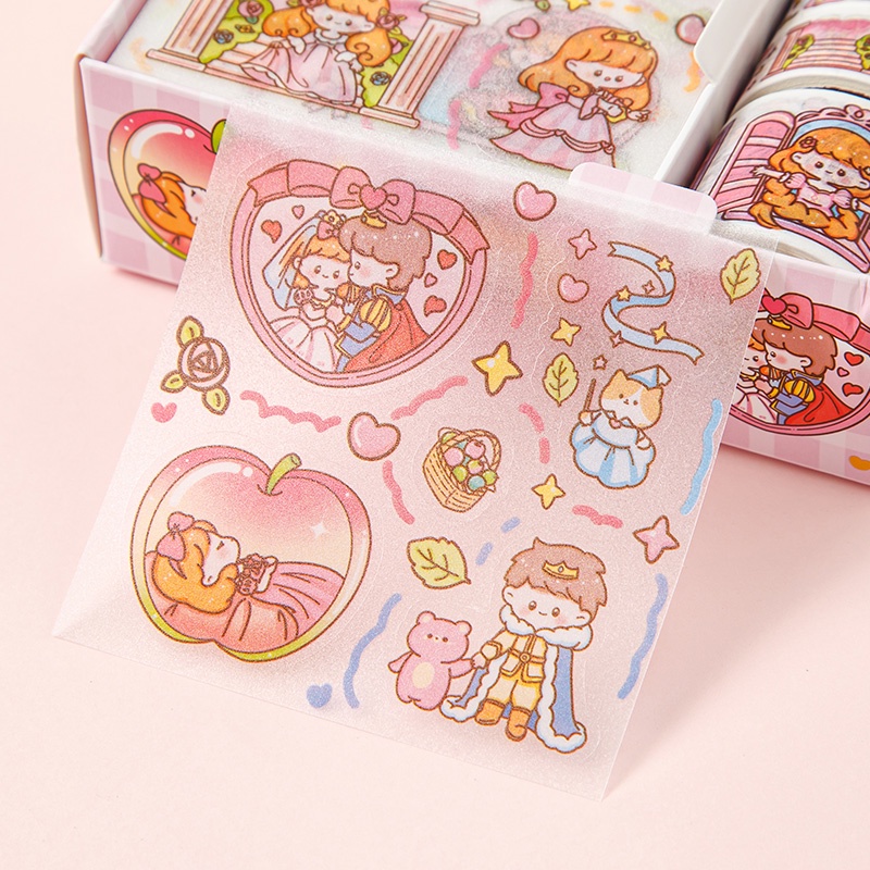 8pcs Kotak Kartun Jepang Buram Stiker Siswa Indah Diary Deco DIY Tape Stikers Set