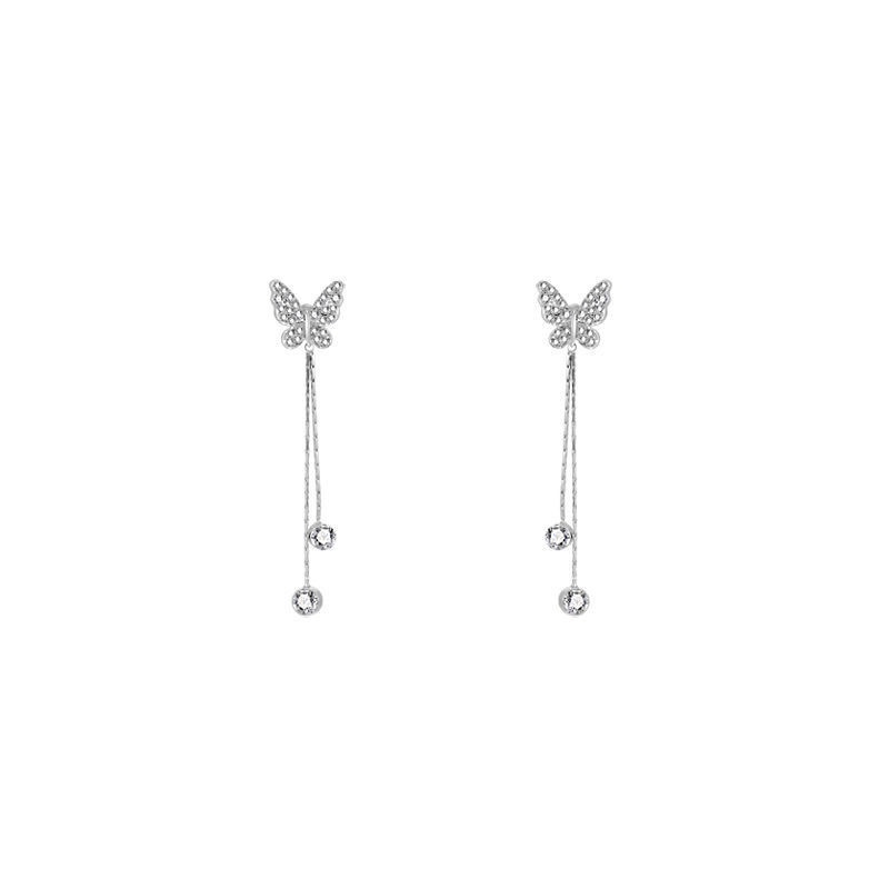 Anting Tusuk Silver Untuk Wanita Kupu-Kupu Zirkon Rumbai Earrings Aksesoris Perhiasan