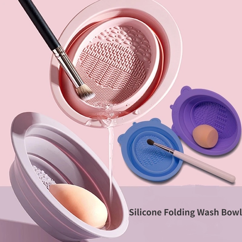 Kuas Makeup Silikon Lembut Beauty Egg Cleaner Pad/Portable Foldable Powder Puff Cleaning Bowl/Kuas Eyeshadow Lucu Cuci Bersih Tikar/Alat Kecantikan Scrubber Box