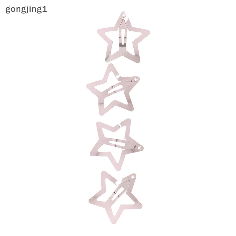 Ggg 4Pcs Jepit Rambut BB Bintang Warna Silver Minimalis Star Snap Hair Clip Untuk Anak Perempuan ID