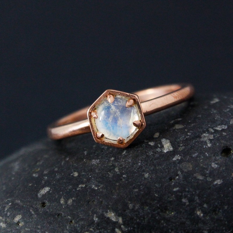 Goldkingdom Fashion Perhiasan Aksesoris Ready Stock Moonstone Cincin Lapis Emas Permata Cincin Hadiah Ulang Tahun Pernikahan Cincin Ekor.