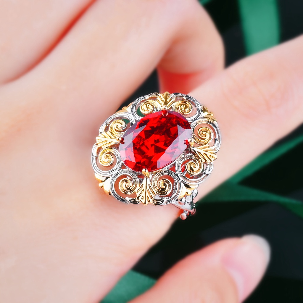 Goldkingdom Aksesoris Perhiasan Fashion Ready Stock Two Tone Emas Delima Merah Kalung Harta Karun Warna-Warni Anting Cincin Terbuka