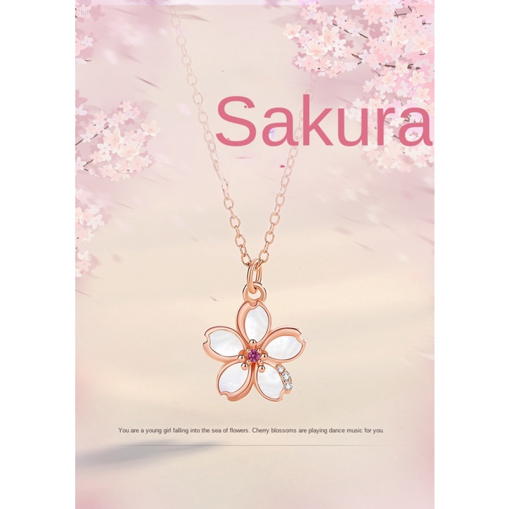 Cherry Blossom Kalung Niche Sterling Silver Musim Panas Mori Rose Gold Ibu-Mutiara Rantai Klavikula Gadis Manis Bunga Kalung