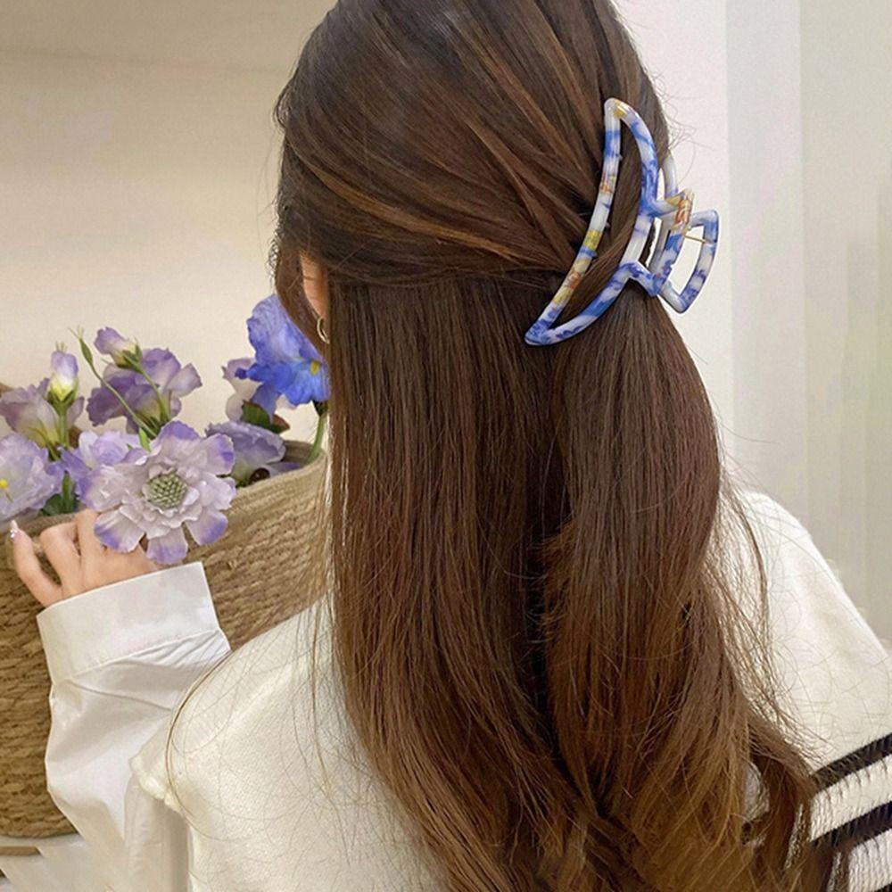 Fishstick Gaya Korea Cakar Rambut Gadis Manis Klip Hiu Bunga Porselen Klip Grab Besar Untuk Hiasan Kepala Wanita