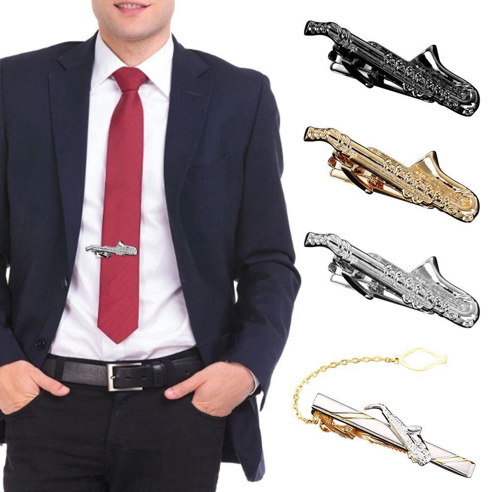 Lily Tie Clip Perhiasan Formal Dasi Clasp Tie Pin Bar Clasp Aksesoris Dasi Saxophone Tie Clip