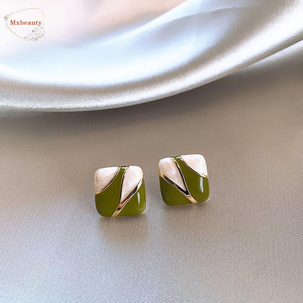 Mxbeauty Wanita Anting Persegi Temperamen Retro Sederhana Menetes Minyak Trendi Niche Desain Fashion Perhiasan Warna Kontras Anting Gaya Korea