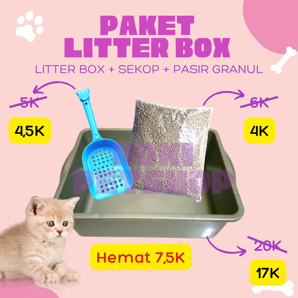 [BISA COD] PAKET CAT LITTER BOX KUCING | BAK PASIR KUCING + SEKOP + PASIR KUCING GUMPAL WANGI 1 KG | TEMPAT PASIR KUCING BESAR KASUR KUCING MURAH TEMPAT MAKAN KUCING JUMBO 25 LITER 20KG TOFU TOP SEROKAN ZEOLIT MARKOTOP 10