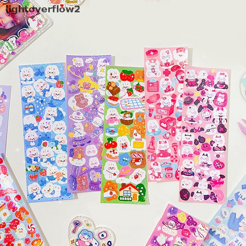 [lightoverflow2] 10pcs Shiny Cute Animals Cat Bear Stiker Hias Untuk Scrapbooking Bahan Casing Ponsel DIY Landscape [ID]