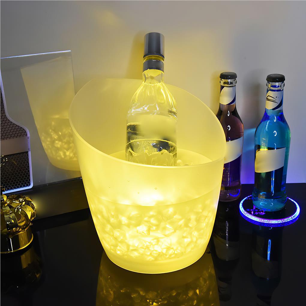 5l Luminous Ice Bucket 7warna Berubah LED Wine Freezer Minuman Beer Cooler Dapur Bar Champagne Ice Bucket Desain Mulut Miring Untuk Pesta Perlengkapan Pendingin Wine